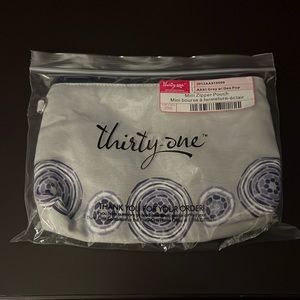 Thirty One mini zipper pouch grey with geo pop